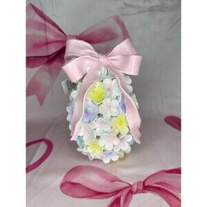 Viral Coquette Pastel Flowers Easter Egg with Pink Bow